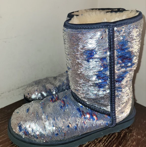 Limited edition Ugg blue orange sequin sheeling leather boots sz 7 - Picture 3 of 12